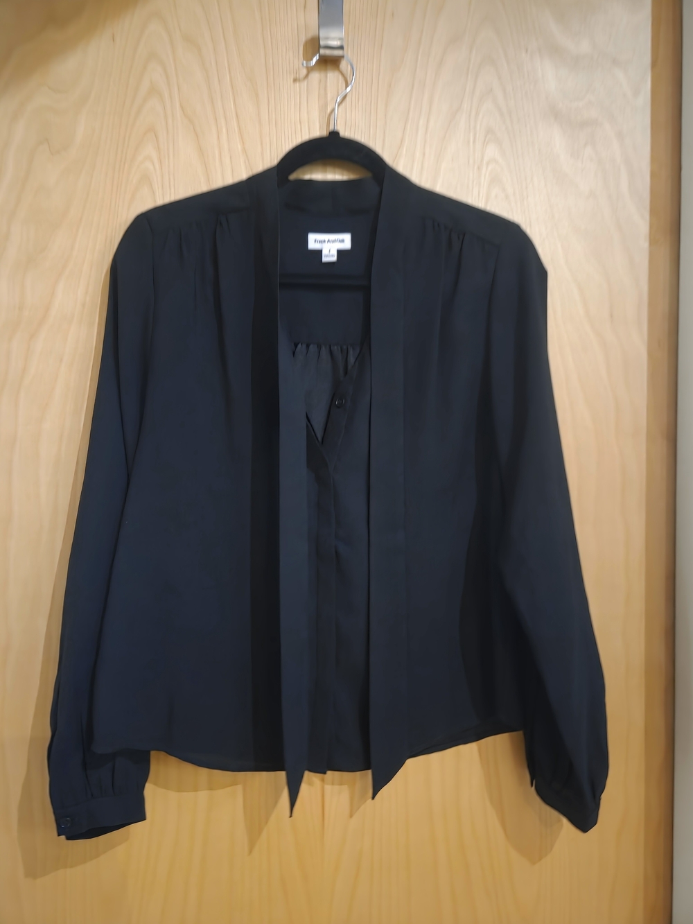 Black Tie-Neck Long-Sleeve Blouse